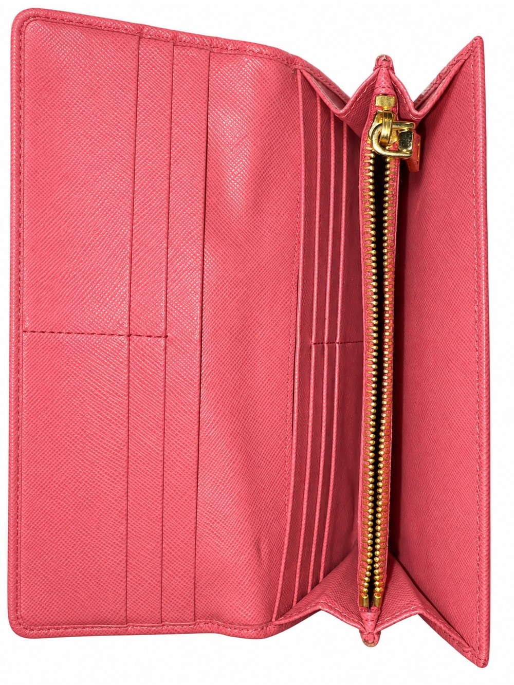 Prada Coral Pink Saffiano Continental Wallet with Gold Logo - Picture 2 of 3